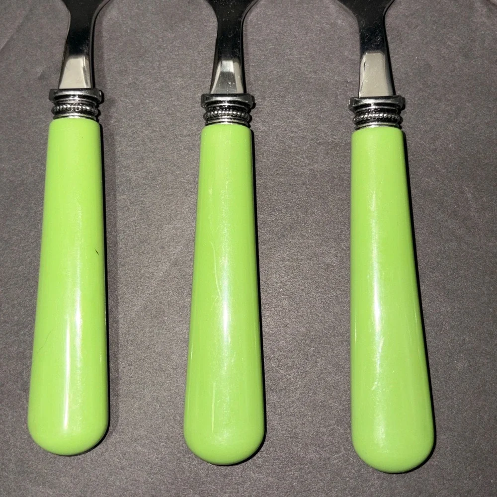 Set/4 Light Green Resin Handle Stainless Steel Salad Forks Beaded Bolster 6.75